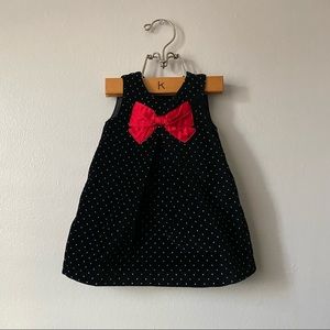Adorable Carter’s  12mo Black and White Polka Dot Velvet Dress with Red Bow